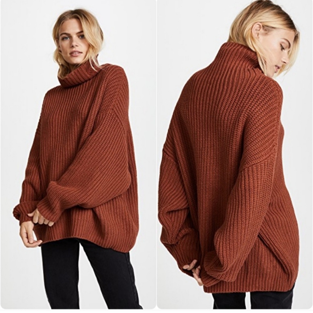 Free People Swim Too Deep Turtleneck Rust Sweater XS